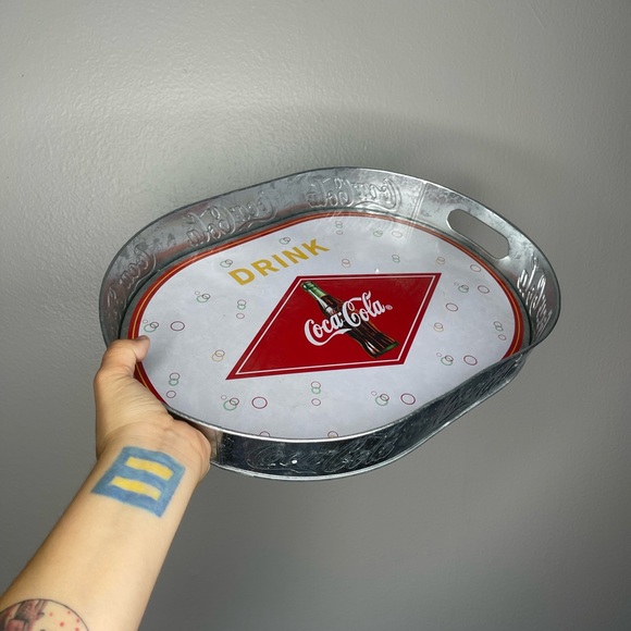 Retro Coca Cola Silver Galvanized Tray - Picture 2 of 4